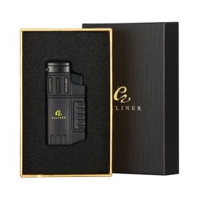 Plastic 4 Torch Cigar Lighter Mini Refillable Gas Lighters Smoking Blue Flame Windproof Briquet with Gift Box (Color: Black)