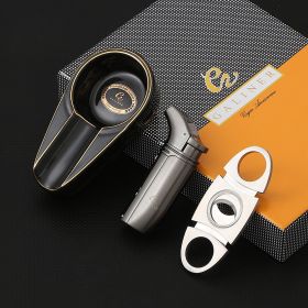 GALINER Puro Travel Ashtray Home Torch Jet Flame Cigar Lighter Smoking Accessories Tobacco Cigar Cutter Charuto Gadgets (Color: Black NO2)