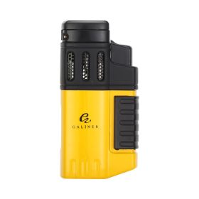GALINER Metal Cigar Lighter Gas Butane Portable Windproof 4 Jet Torch Lighters Pocket Smoking Cigar Burner Isqueiro (Color: Yellow)