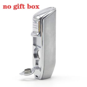 Luxury Lighter Butane Cigar Lighter Windproof Metal 3 Jet Lighters Smoking Igniter Cigar Punch Cutter (Color: C Logo No gift Box S)