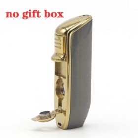 Luxury Lighter Butane Cigar Lighter Windproof Metal 3 Jet Lighters Smoking Igniter Cigar Punch Cutter (Color: C Logo No gift Box G)