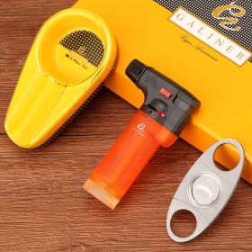 GALINER Puro Travel Ashtray Home Torch Jet Flame Cigar Lighter Smoking Accessories Tobacco Cigar Cutter Charuto Gadgets (Color: Yellow NO4)