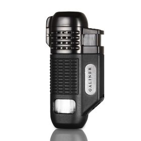 GALINER Metal Cigar Lighter Gas Butane Portable Windproof 4 Jet Torch Lighters Pocket Smoking Cigar Burner Isqueiro (Color: GRAY)