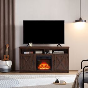 Farmhouse TV Media Stand, Large Barn Inspired Home Entertainment Console, with 18" Fireplace Insert, for TV Up to 65'' (Material: MDF, Color: Espresso)