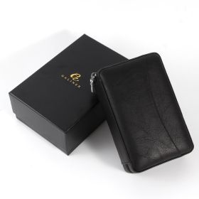 GALINER Travel Cigar Humidor Box Cedar Wood Leather Cigar Case Portable Humidor For 4 Cigars Box W/ Gift Box (Color: Black)