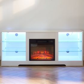 TV Stand Electric Fireplace Glass Shelves (Color: as picture)