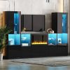 ON-TREND Modern TV Stand with 34.2" Non-heating Electric Fireplace, High Gloss Entertainment Center with LED Lights