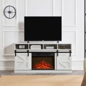 Modern Farmhouse TV Media Stand, Large Barn Inspired Home Entertainment Console, with 23" Fireplace Insert, for TV Up to 65'' (Main Material: MDF+Metal, Main Color: White)