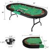 Upgraded 84" Folding Poker Table 10 Player Card Table with 10 Cup Holder for Texas Casino, Green/Red