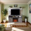 Modern Farmhouse TV Media Stand, Large Barn Inspired Home Entertainment Console, with 23" Fireplace Insert, for TV Up to 65''