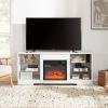 TV Stand Electric Fireplace Glass Shelves
