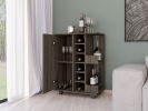 Magda Bar Cart, Four Casters, Six Built-in Wine Rack, Single Door Cabinet, Two External Shelves