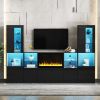 ON-TREND Modern TV Stand with 34.2" Non-heating Electric Fireplace, High Gloss Entertainment Center with LED Lights
